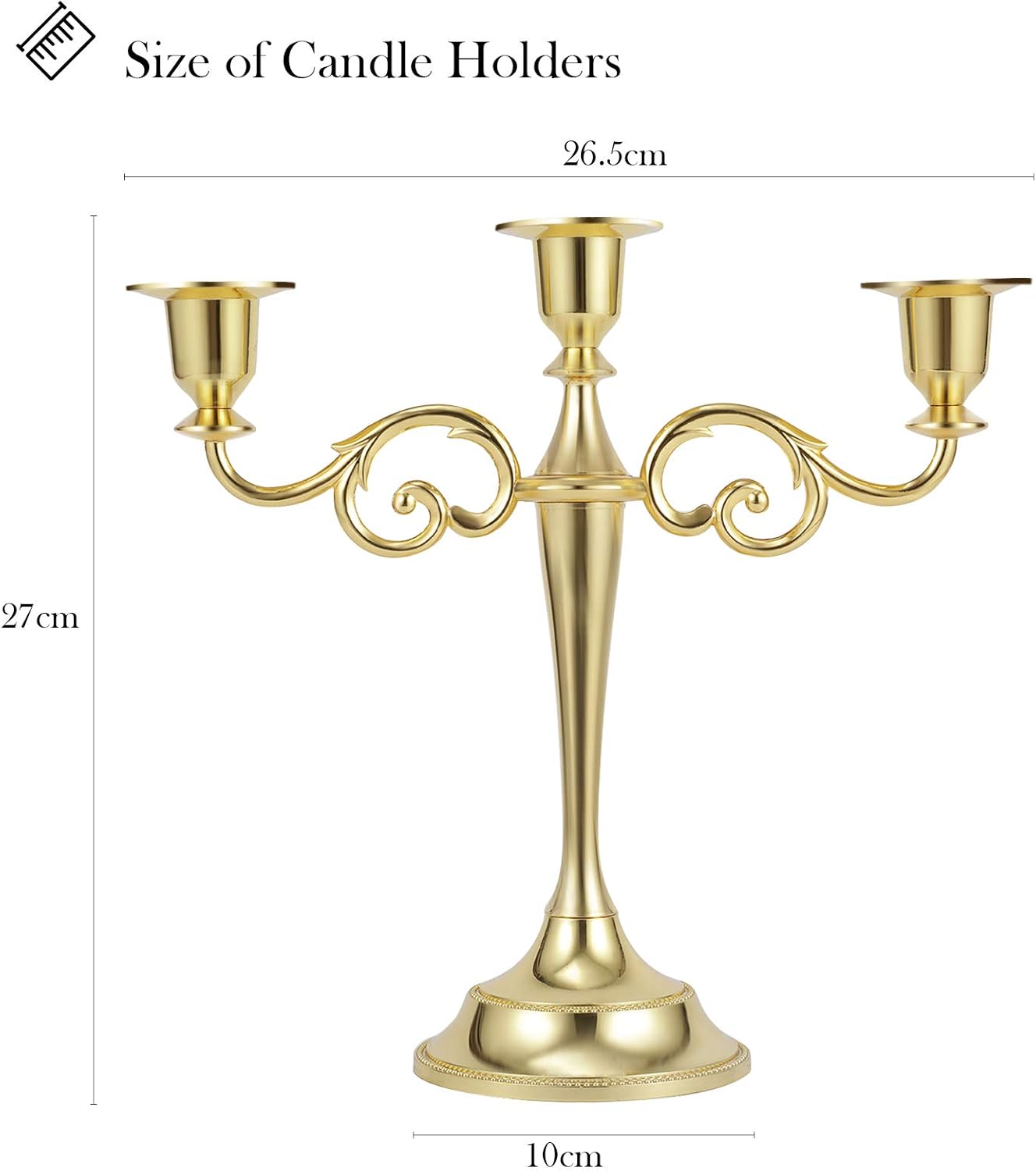 Dyna-Living Candle Holders 3pcs Gold Candlestick Holder Metal Candelabra for Table Taper Candles Decorative Wall Candle Holder Set for Church, Wedding, Party: Kitchen & Dining