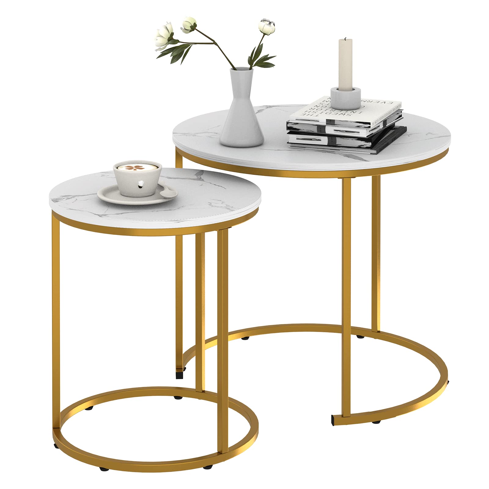 Nesting Coffee Table Faux White Marble for Small
