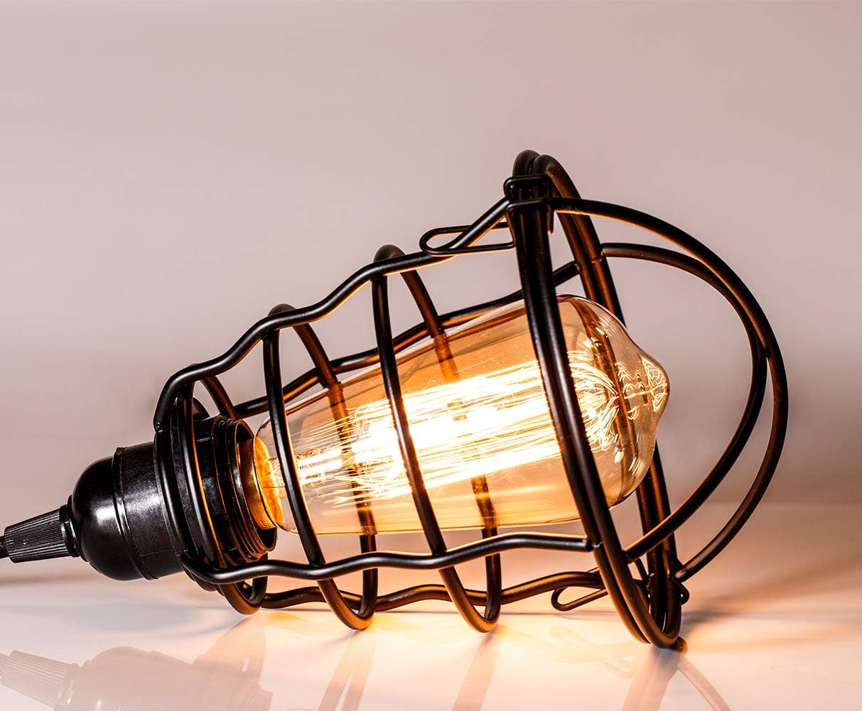 Industrial Pendant Light INNOCCY Edison Hanging Cage Pendant Lights E26 E27 Base Vintage Adjustable Pendant Lamp Fixture for Kitchen Home Lighting 2 Pack - - 