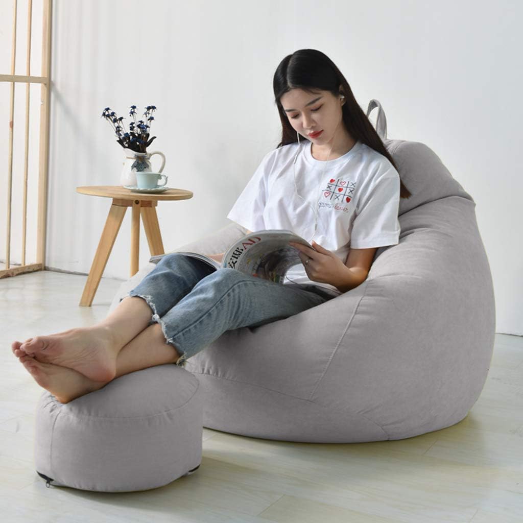MYJZY Bean Bag Sofa Chair with Footstool,Soft Comfortable Lazy Sofa Sack for Adults And Kids,Easy Remove Wash,Lounger Chairs Furniture for Dorm Room,Gray,M
