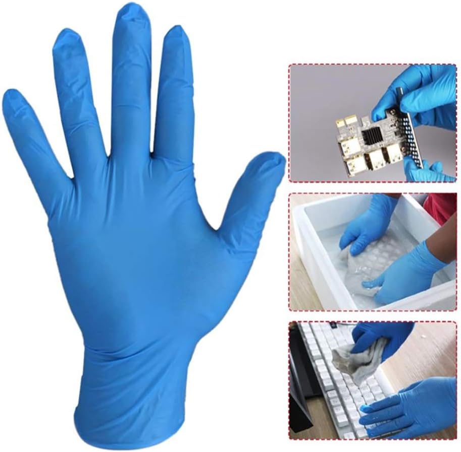 100Pcs/Pack Disposable Nitrile Gloves,Non Sterile,Waterproof Exam Gloves Ambidextrous,Latex Free and Allergy Free,Food Grade Gloves,for Plastic, Work, Cleaning,Blue (L)