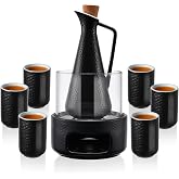 ZENS Sake Set with 6 Sake Cups, 13 oz Sake Warmer Set for Hot Sake, Black | Sake Set with Warmer and Saki Cup Set, Sake Carafe Set with Cotton Mat for Japan Sake Lovers Gift