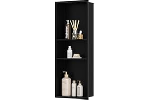 Neodrain 12X30 in Shower Niche, Matte Black 3 Layers Shower Shelf Stainless Steel Recessed Storage NO Tile Needed Recessed Niche Shower for Bathroom Storage