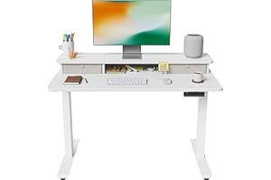 FEZIBO Electric Standing Desk with Double Drawers, 40 x 24 inch Height Adjustable Sit Stand Desk with Monitor Stand, 4 Memory
