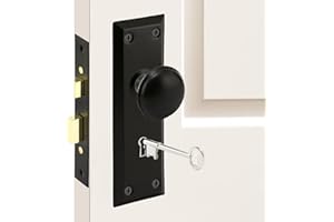 REIGAHOOD 1 Pack Mortise Keyed Lock Set with Classic Knobs, Perfect for Replacing Broken Antique Door Knobsets, 2-3/8" Backset, Fits 1-3/8" - 1-3/4" Thick Interior Doors, Matte Black