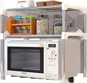Amazon.com: WHEEJE Soporte para encimera de cocina para horno de  microondas, estante para horno de microondas, estante de almacenamiento de  2 niveles, para utensilios de cocina, toallas y accesorios (color: plata,  tamaño: