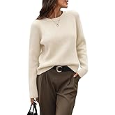 AMZANGEL Women's 100% Wool Cropped Sweater Crewneck Cable Kint Ribbed Long Sleeve Pullover Winter Comfort Basic Top