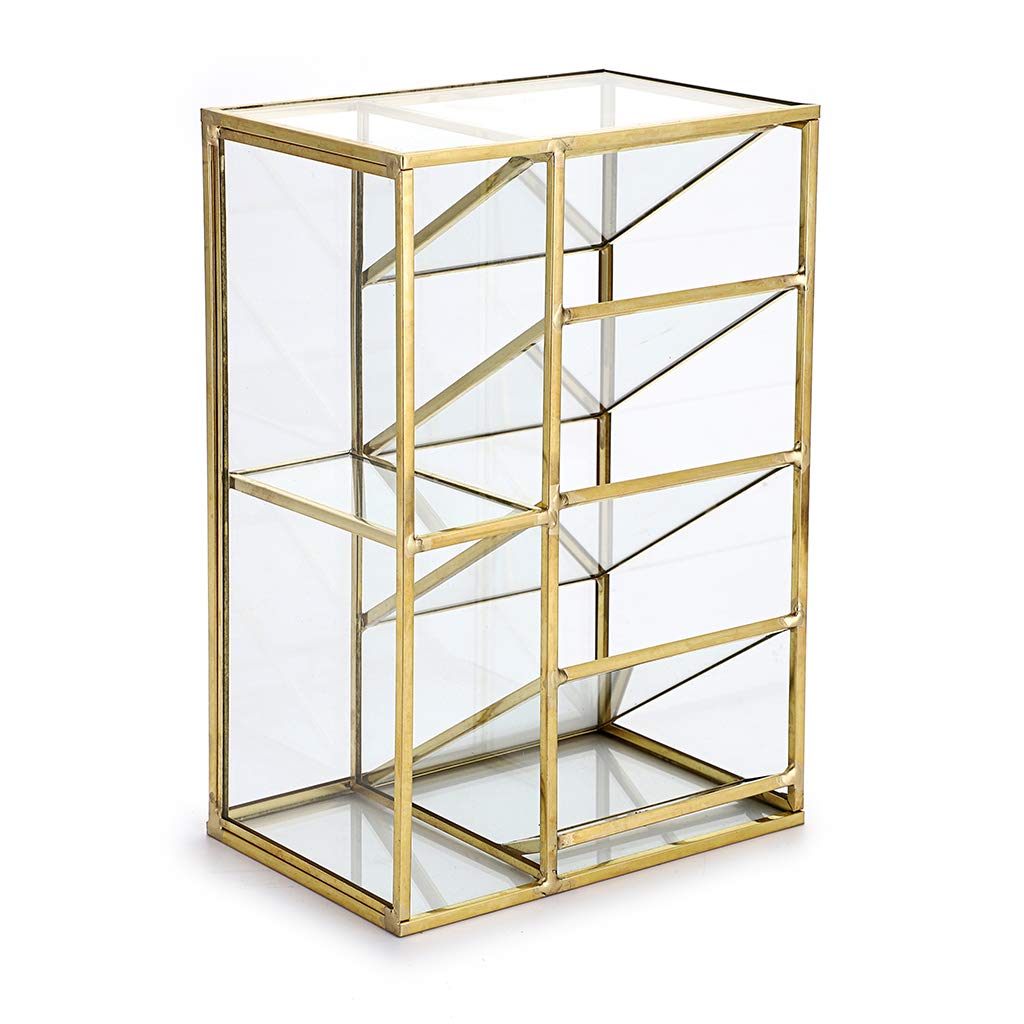 Hipiwe Vintage Gold Metal Desk Organizer - Glass Make up Brushes lipstick Holder Dresser Organizer Pen Pencil Storage Holder for Home Office Supplies (6 Compartment)