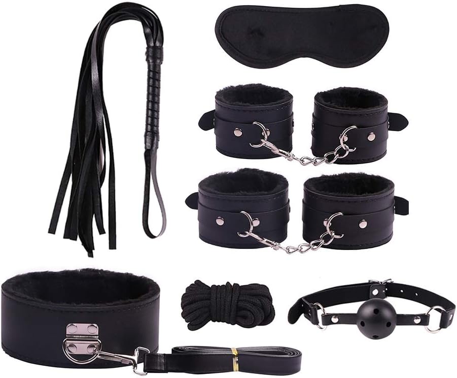 Binding Bundled Set Suit Plush Yoga Long Leather 7Pcs 5 Colors BSDM Gear Sēxy Kit Blindfold Hāndcuff Whip SM Cosplay Queen Rëštrâîňtš for Lover Beginner Funny Toys Seeking Excitement