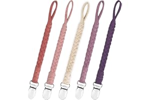 Duludulu Braided Pacifier Clips Baby Girl - Unisex Design Binky Clips with Teething Straps for Shower & Birthday Gifts