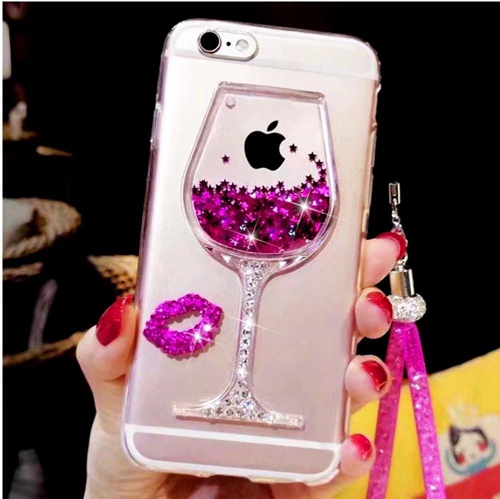 Hancda Case for iPhone 8 / iPhone 7, Glitter Liquid Cover Case Hard Plastic Back Transparent Silicone Soft TPU Bumper Bling Glitter Sparkle Diamonds Cover for iPhone 8/ iPhone 7,Rose Red