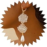 Iaceble Vintage Flower Huggie Hoop Earrings White Camellia Earrings Gold Pearl Teardrop Earrings Camellia Flower Drop Earrings Long Floral Earrings Jewelry for Women