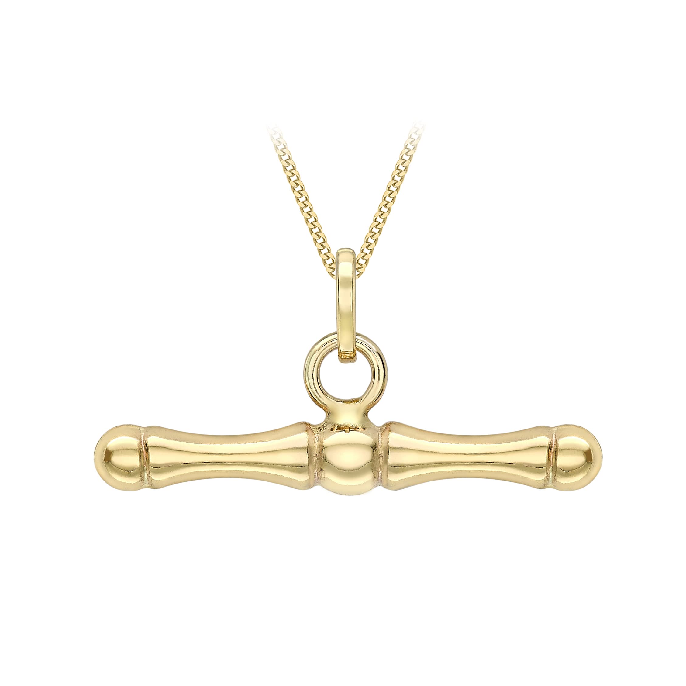 CARISSIMA Women's 9ct Yellow Gold Dog Bone T-Bar Pendant on Curb Chain - 46cm/18'