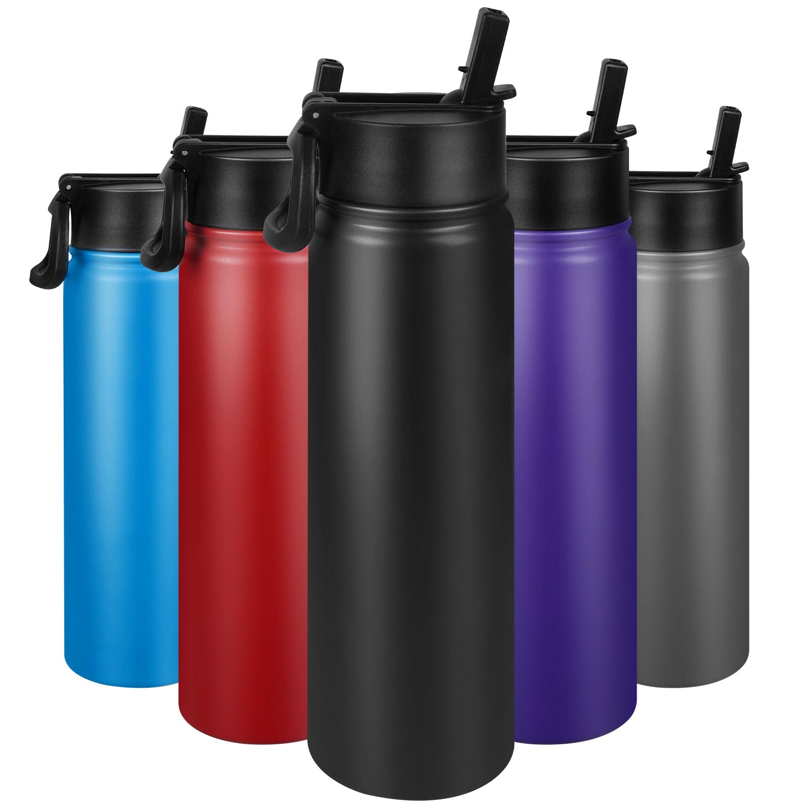 Photo 1 of 24 oz Insulated Water Bottle with Straw, Stainless Steel Double Wall Vacuum Thermos with Straw Lid Leak Proof, Wide Mouth Lid, Keep Cold and Hot