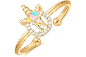 CIVOKINA Unicorn Rings for Girls, 14K Gold Plated/Rose Gold Plated/Sterling Silver Unicorn Rings for Kids Cute Initial Toddler Ring Adjustable Letter Rings for Teen Girls Gifts, Hypoallergenic, No Tarnish