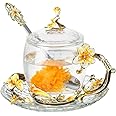 LANTREE Fancy Tea Cups with Lid Mother's Day Cup Gift Lily Glass Coffee Mug with Spoon Birthday Gift for Tea Lover Novely Cup Home Decoration (11oz Yellow)