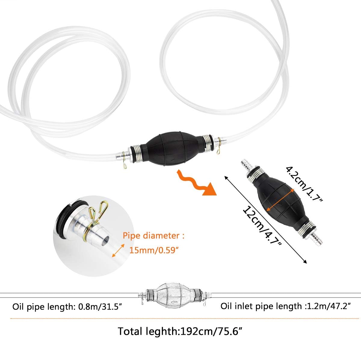 Locisne Water Liquid Transfer Pump,Portable Car Fuel Transfer Manual Hand Siphon Pump for Gas Gasoline Petrol Oil Diesel Liquid Water Fish Tank Solvent with total 2M Hose - Image 4
