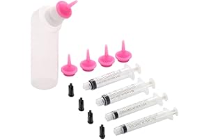 Gufastoe Pet Feeding Silicone Nipple with Curved Bottle and Syringes for Puppy Dog Cat or Other Pets (Pink)