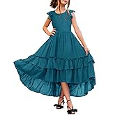 HOSIKA Girls Lace Boho Flower Girl Dress Ruffle Sleeve A-Line Formal Dresses for Wedding Party 6-12 Years