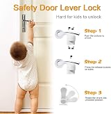 SACONELL 4 Pack Door Lever Child Safety Locks White Upgraded 180° Adhesive view 5