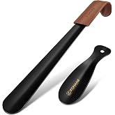 ZOMAKE Shoe Horn Long Handle for Seniors Men Women, Metal Shoehorn | Stainless Steel Long Boot Horn, Travel Small Shoe Spoon Helper, Anti-Slip Leather Grip, No Bending Over, Shoe Protection