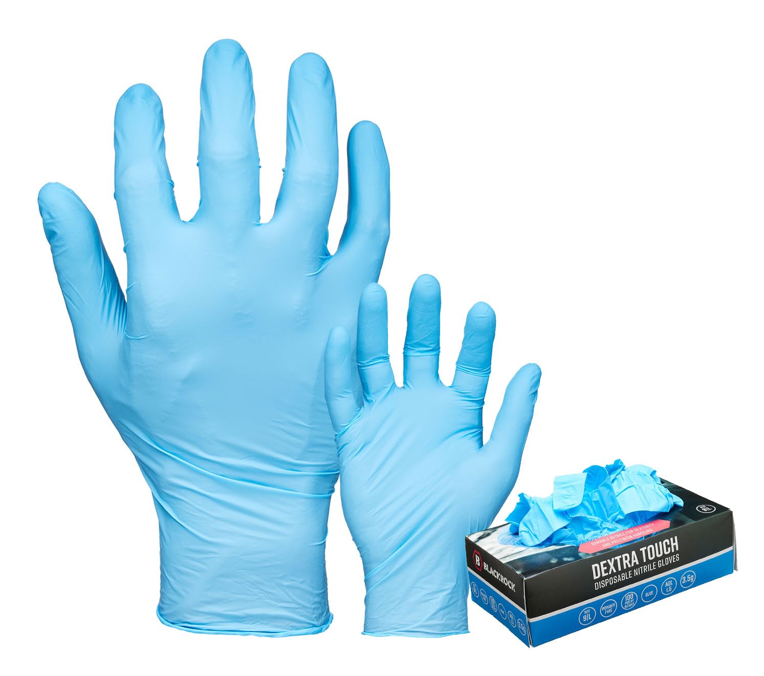 Blackrock Blue Nitrile Disposable Gloves – Powder & Latex Free, Food Grade, Non-Sterile Multipurpose Gloves for Industrial, Cleaning & Catering – Box of 100 - Size X-Large