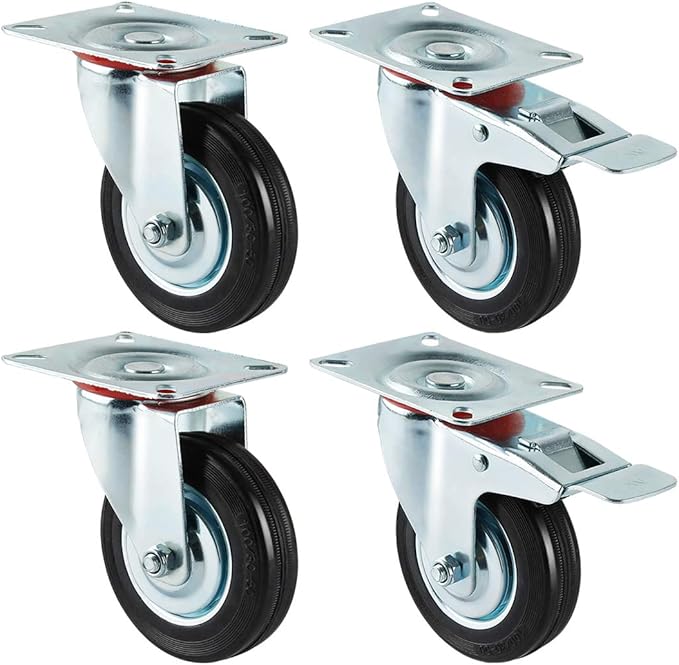 Castors Wheels - Kit 4 Ruote 100 Mm In Gomma Elastica Blu Senza Freno - Ruote Pivotanti Per - Foto 2