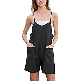 Zmnfewx Rompers for Women Summer Casual Waffle Knit Sleeveless Romper Spaghetti Strap Shorts Overalls Jumpsuit with Pockets