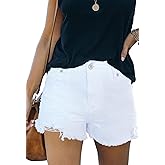 Metietila Women's Casual High Waisted Denim Shorts Frayed Raw Hem Stretch Ripped Jean Shorts
