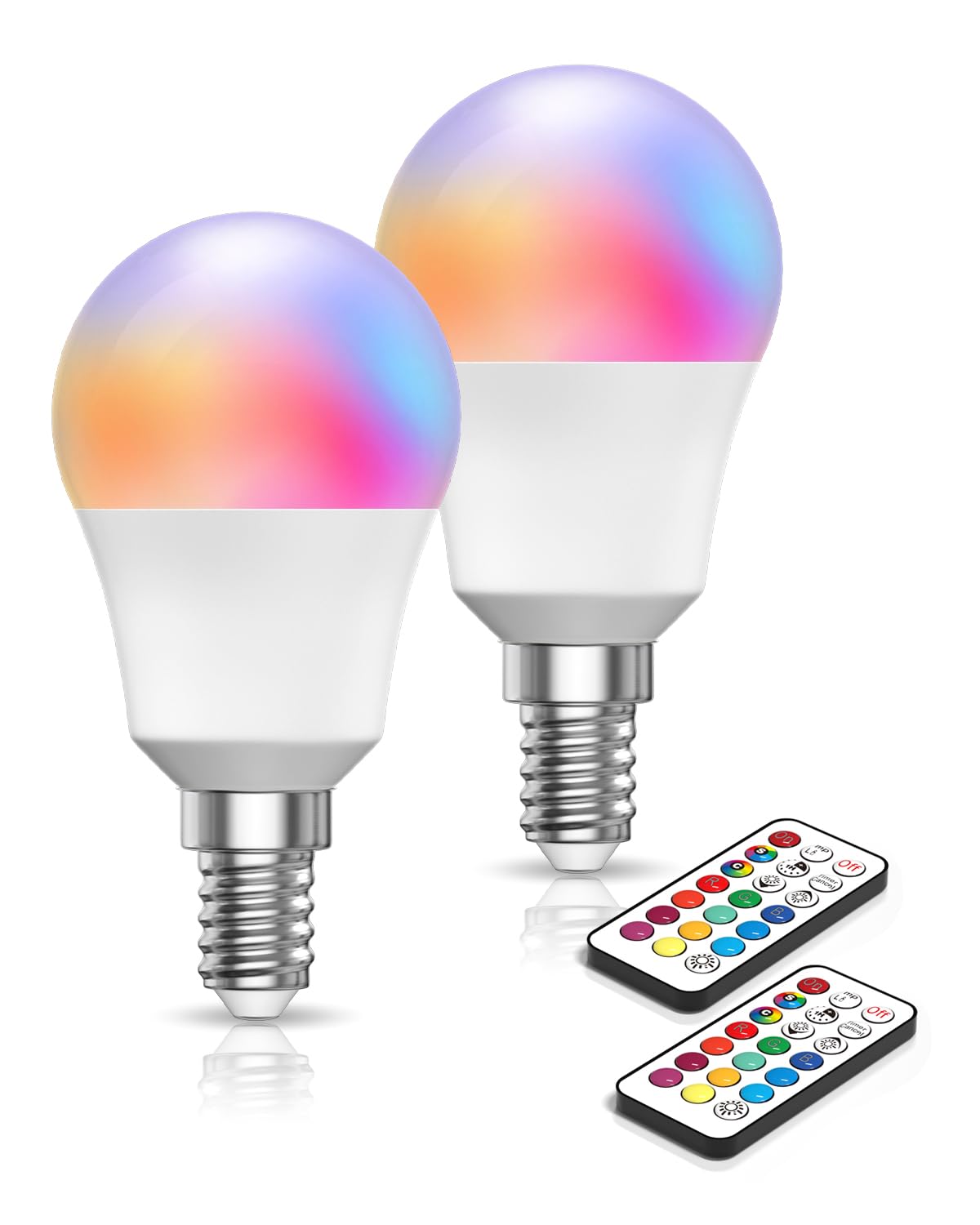 DoRight E14 LED Colour Changing Candle Bulbs, 3W Dimmable Multi Color E14 RGBW Light Remote Control, Memory & Timing Function, 40W Equivalent SES Small Edison Screw, RGB + Warm White 3000K (2-Pack)