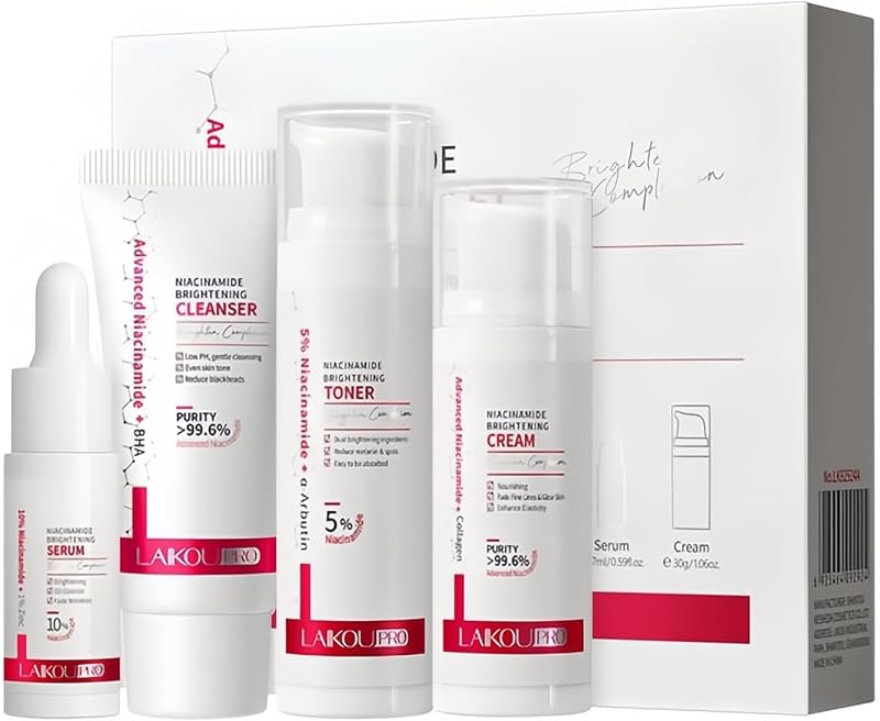 XJBD Skin Daily Niacinamide 4pc Skincare Set Facial Cleanser Toner Serum Cream