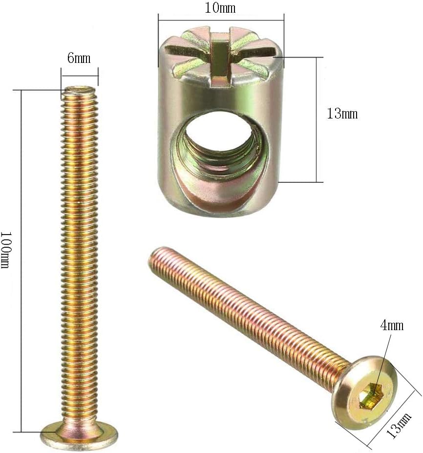 12 Pieces M6x100mm Furniture Bolt Nut Set,Bolt and Barrel Nut Set,Hex