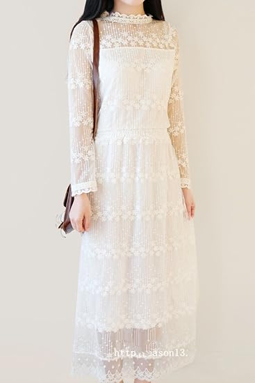 Amazon ワンピース リゾート レディース マキシシフォンワンピース マキシ ロング丈白ワンピース ボヘミア風 春夏レースワンピース ビーチ 海旅行ワンピース L ワンピース チュニック 通販