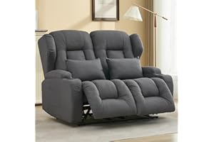 IPKIG 54.2" RV Loveseat Recliner, Faux Leather Double Reclining RV Sofa with Side Pockets and Cup Holder, RV Home Theater Seating, Manual Recliner Chair (Gray)