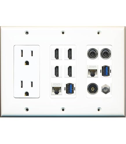 RiteAV Piastra A Muro 2 Porte TV Coassiale F-Type + 2 CAT5e Ethernet + 4 HDMI - Connessione Femmina-Femmina