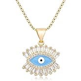 TANTIUE Evil Eye Necklace for Women 14K Gold Plated Necklace, Turkish Protection Symbol Pendant Jewelry Gift, Hypoallergenic Adjustable Chain 18-20 Inch