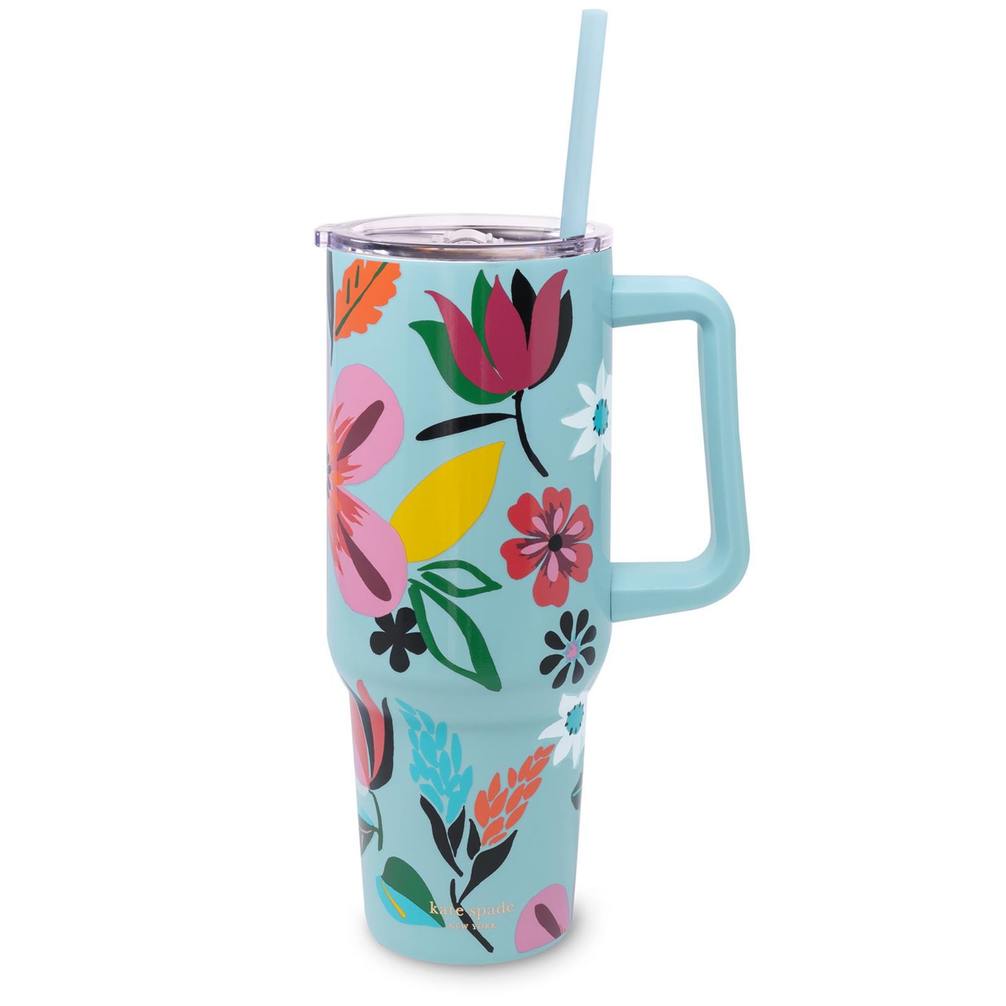 Kate Spade New York - 30ml Double Wall Stainless Steel Insulated Tumbler with Handle and Straw, Fits in Cup Holders, BPA Free, Modern Floral Design — image 1