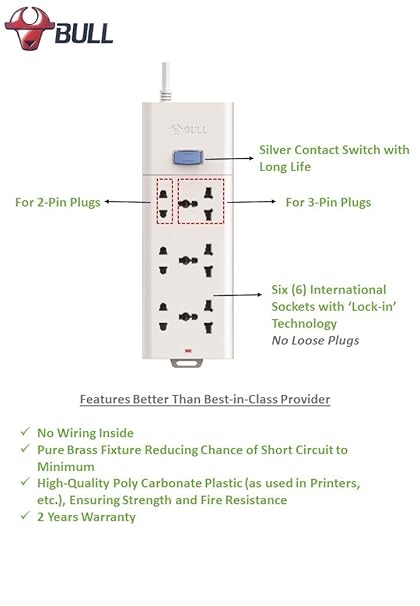 Bull 3+3 Socket,1 Switch,3 M Wire Extension Board,White