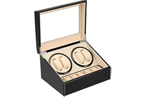 KOKTOHAY Automatic Watch Winder with 4 Quiet Japanese Motor+ 6 Display Storage Spaces,Luxury Leather Watch Box for Man/Woman's Watches- AC Adapter