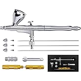 SprayMagic Airbrush Kit, Dual-Action Airbrush Gun with 0.2/0.3/0.5mm Needle Nozzel Sets and Gravity Feed Fluid Cup, Air Brush Gun for Nail Paint Makeup Barber Cake Decorating Model Car Tattoo Silver