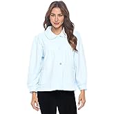 Casual Nights Women's Chenille Bed Jacket, Button Front Long Sleeve Sleep Top with Pockets
