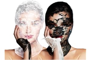 SRLLBBY Floral Lace Full Face Mask, Wrist Cuff, Hair Bibbon for Photography Halloween Cosplay DIY Enthusiasts