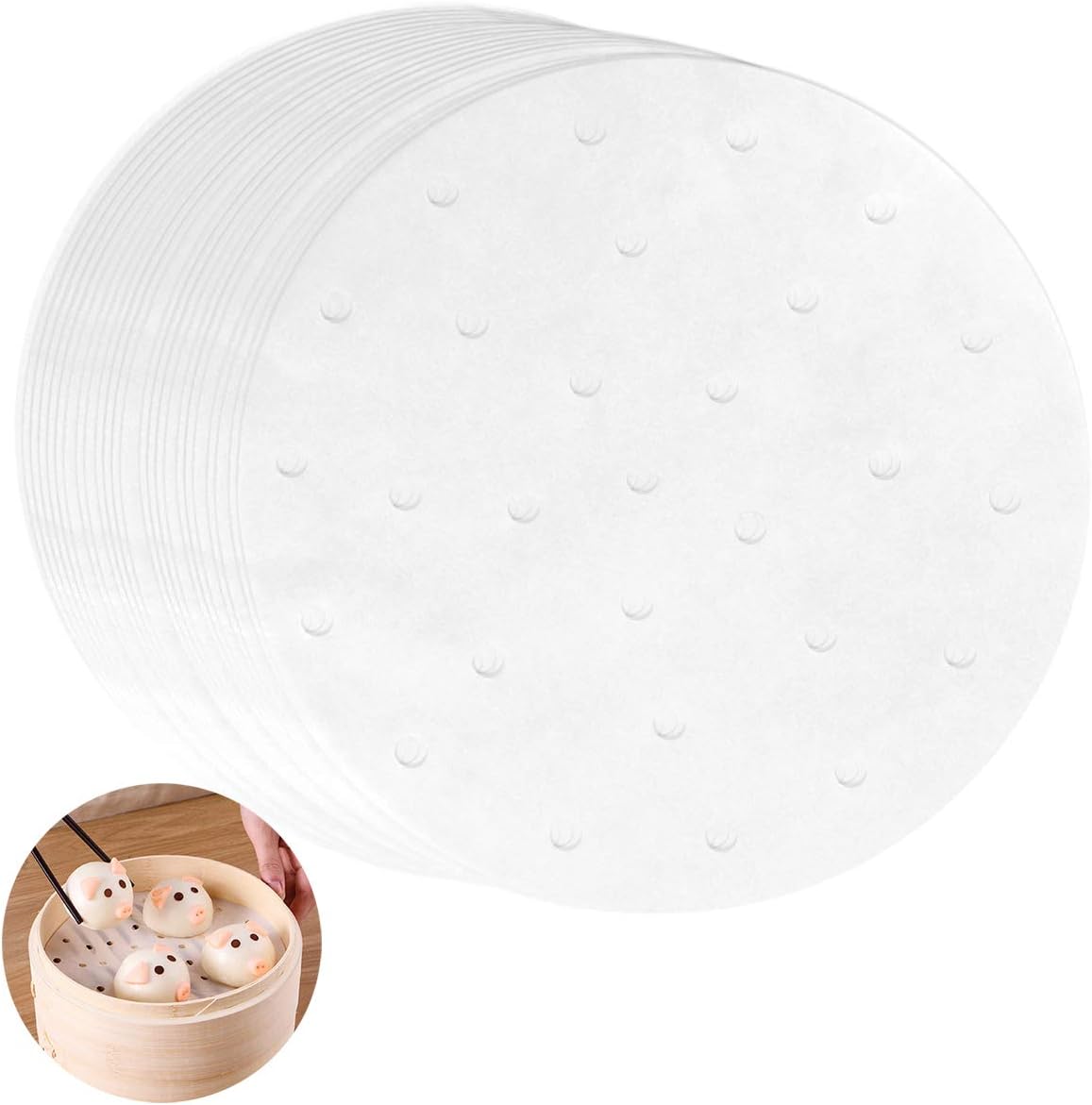 100 Sheet Round Parchment Paper, 8 Inch Air Fryer Paper, Biodegradable Bamboo Steamer Paper