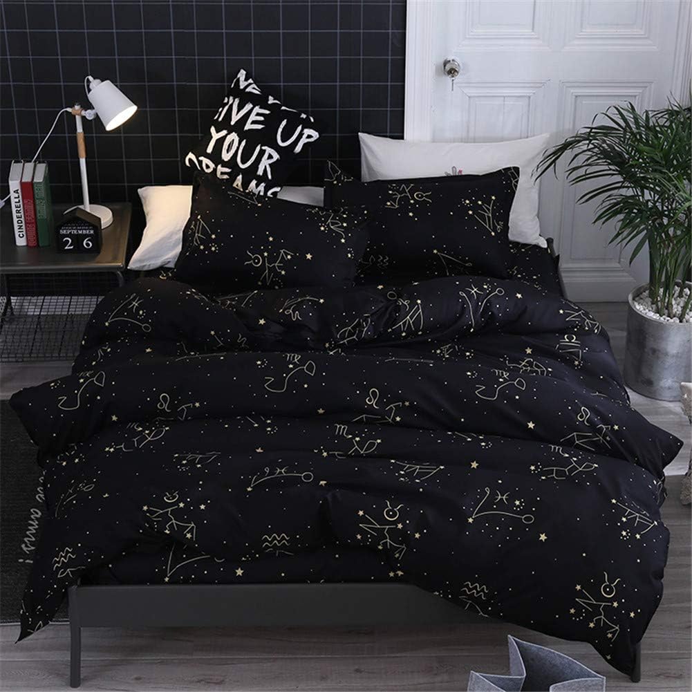 DOTBUY Bedding Sets, 4pcs Elegant Lightweight Soft Flat sheet Microfiber Duvet Cover Set Fiber Zipper Pillowcase Protects and Covers Comforter Duvet Insert (Constellation, 150x200cm (1.5m))