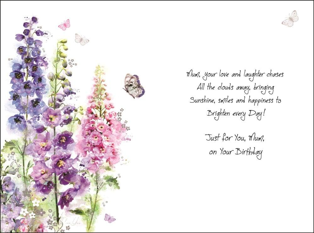 Jonny Javelin Artistic Mum Birthday Card (JJ-SG10) - Pretty Purple Flowers - Foil & Flitter Finish - Secret Garden Range - Image 3