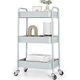 TOOLF 3-Tier Metal Rolling Cart with Wheels, Storage Utility Organizer Cart for Kitchen, Bathroom, Office, Baby Essentials & 