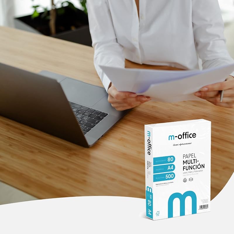 Paquete Folios A4 80gr, Paquete de 500 hojas, Papel Multifunción para Impresora Inkjet y Láser, Hojas A4 210 x 297 mm Ideales para la Oficina como para el Hogar · m-office (500 hojas)