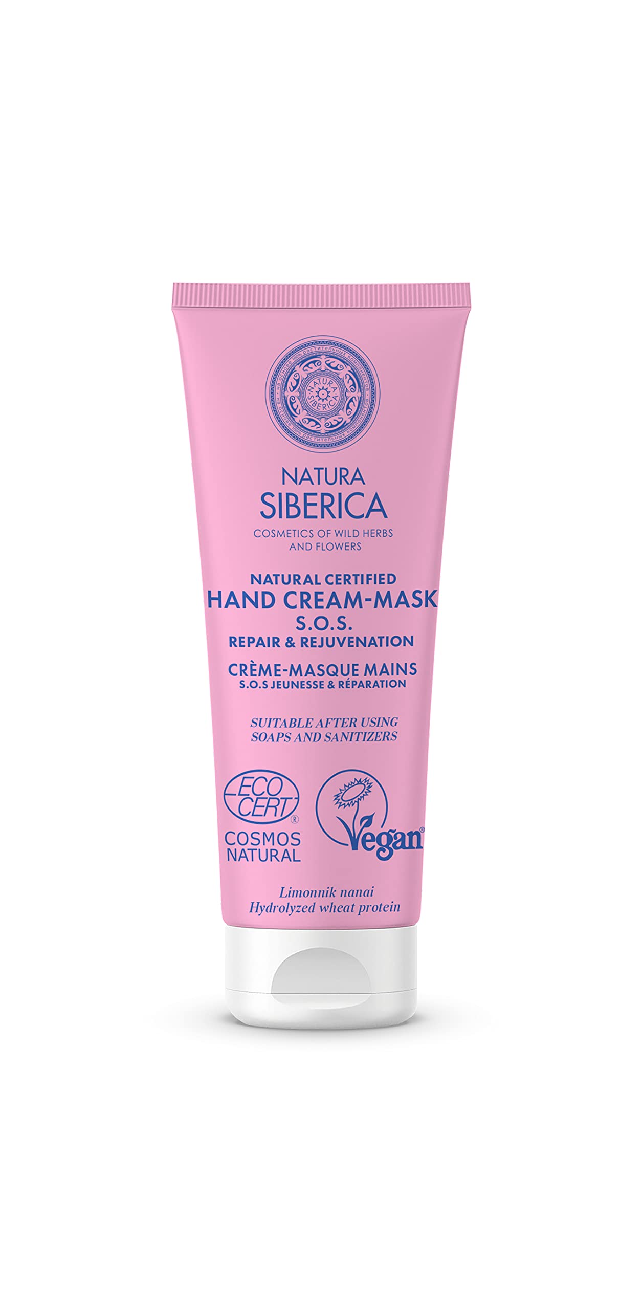Natura Siberica Natural certified hand cream-mask - S.O.S. Repair & Rejuvenation, Pink