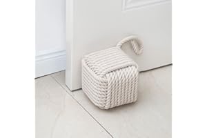 Marwood Rope Knot Door Stops Decorative Nautical Door Stopper Handmade with Handle, Weighted Interior Square Doorstop Sailor Knot for Door and Window - Beige (5"x5", 4.4lbs)