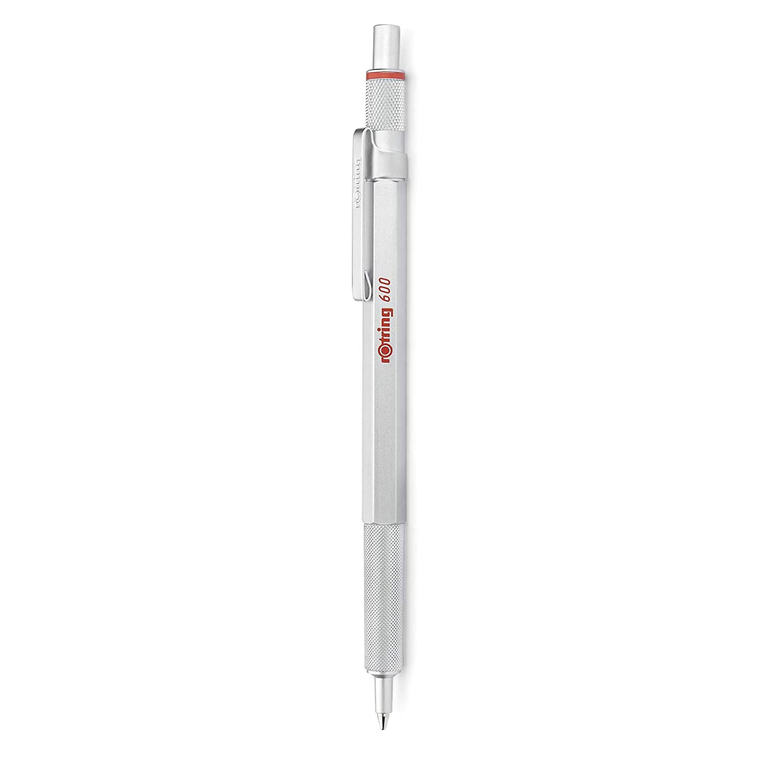 rOtring 600 Ballpoint Pen | Medium Point | Black Ink | Silver Metal Barrel with Non-Slip Knurled Grip | Refillable